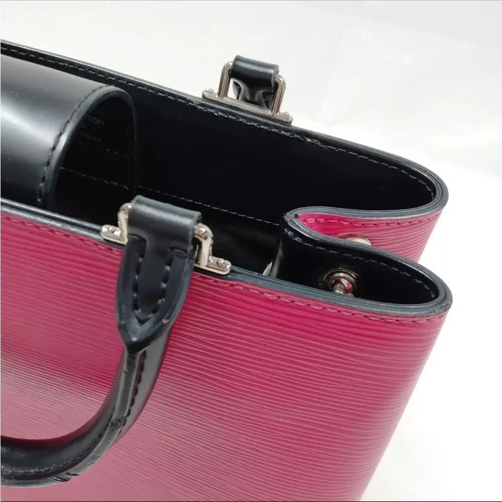 Auth Louis Vuitton Pink Black Epi LV Kleber PM Structured 2way Satchel Purse